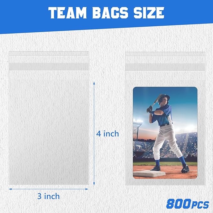 DEDC 800 Pcs Card Sleeves Team Bags for Trading Cards，Team Bag Fit 3x4 Top Loaders for Trading Card Shipping Sports Graded Card Sleeves Protector