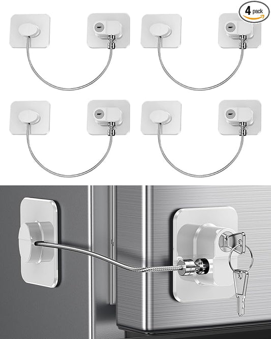 4 Pack Refrigerator Locks with 8 Keys, Child Safety Lock for Fridge Door Locks, Cabinets, Freezer, Desk Drawers, Wardrobes, Closets, Windows-No Tools Need or Drill (Patent)