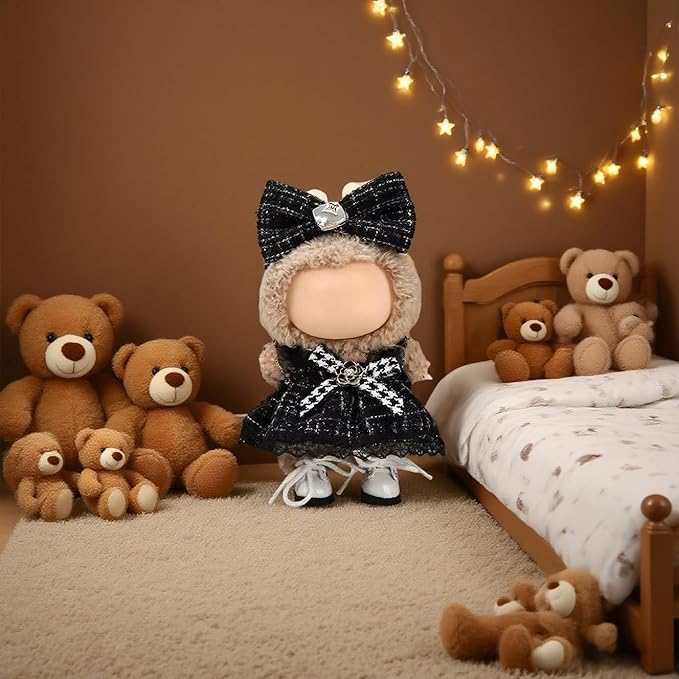 (3-Pack) 17cm Clothes Set, (3 Pcs) Plaid Dress Outfits (Shoes not Include), Stylish Dress and Hairpin Set for 17cm Doll Dress Up, Adorable Doll Accessories