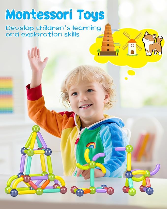 Magnet Toys Magnetic Building Blocks, STEM Starter Toys for Kids Age 3-5 Preschool, Montessori Learning Magnetic Sticks and Balls, Gift for Christmas Birthday (26PCS)