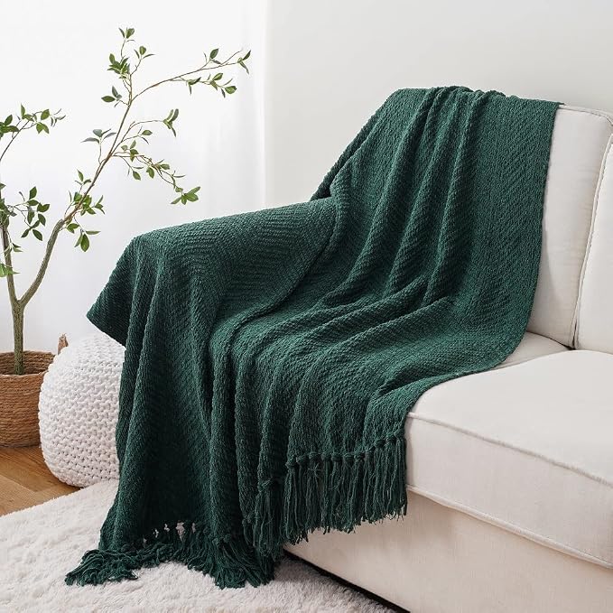 BATTILO HOME Christmas Green Throw Blanket Couch, 50''x60'' | Knit Throw Blanket Versatile Chair, Super Soft Warm Christmas Decor Throw Tassels Bed,Sofa and Living Room