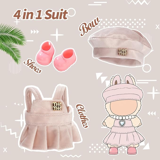 Cute Clothes for Doll Design Outfit Blind Mystery Box Accessories Mini La Boo-Boo Blah Bu Bu BuLafufu Ropa Plush Toy Stuff Dress Overalls Pajamas Hoodie Pink Suit