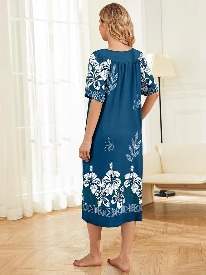House Dresses for Women with Pockets Moo Moo Nightgown Short Sleeve Mumu Dress Lounge Dress S-3XL