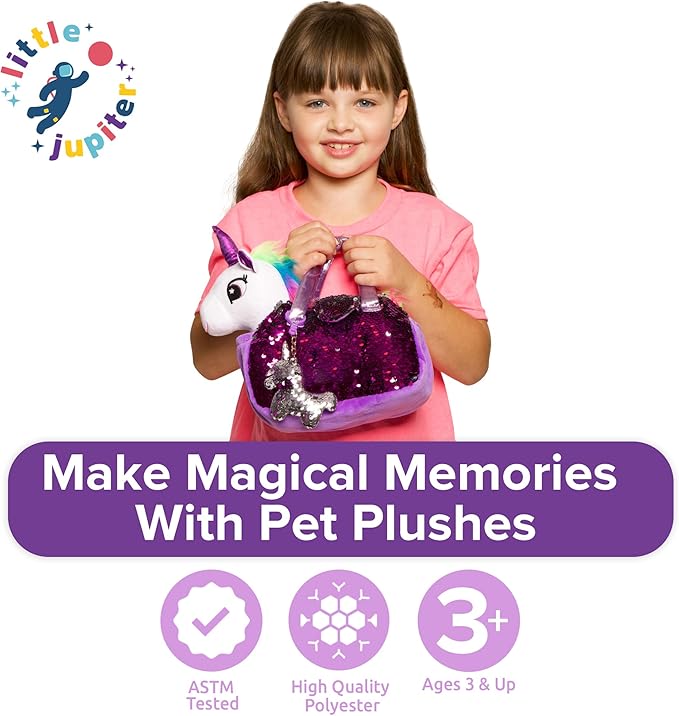 Little Jupiter Plush Pet Set w/Purse - Unicorn Stuffed Animals for Girls - Plush Gift for Age 4-5 - 6-7 yrs (White Unicorn)