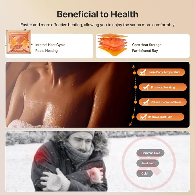 OUTEXER Sauna One Person Far Infrared Saunas Room African Mahogany Wood 1350W Dry Saunas Spa with 7 Starry Sky Light Wood Wax Oil on Outer Surface 35.4 * 35.4 * 70.9inch