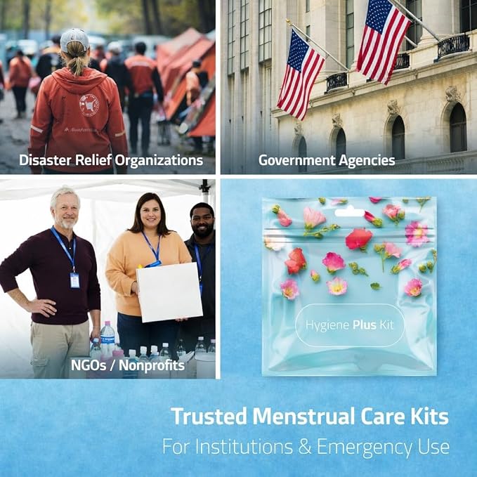 Hygiene Plus Period Kit with Disposable Underwear (Medium) – Menstrual Kit with Tampon, Pad & Pantyliner – Feminine Hygiene Kit for Girls, Teens & Women (Red Flowers)