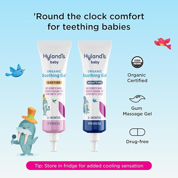 Hyland’s Oral Soothing Gel Combo Pack - .53 oz, 2-Count, Organic Cherry Flavor - Soothing Daytime and Nighttime Support for Teething & Oral Discomfort