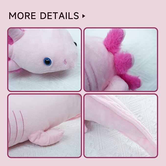 Axolotl Plush Toy, Axolotl Stuffed Animal,Soft Axolotl gifts Toys,Cute Salamander Plush,Salamander Plush Toy Gift for Kids and Adults - 17 Inch, pink