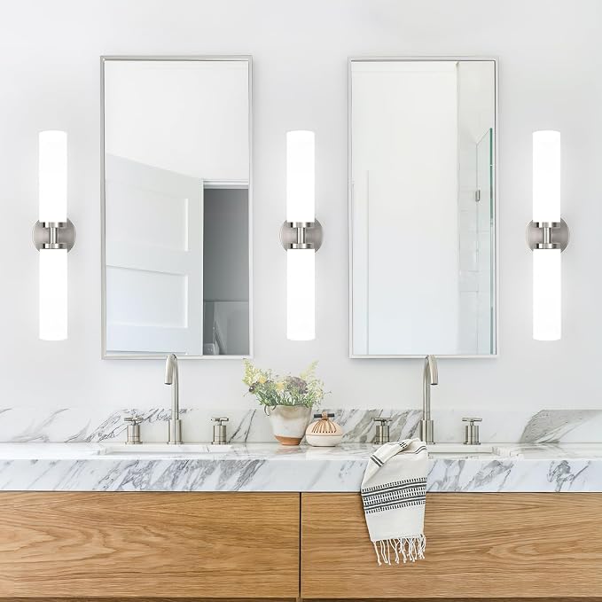 Wall Sconces Set of Two, Brushed Nickel Gold Bathroom Sconces Wall Lighting with Milky White Glass, Hardwired Modern Sconces Wall Decor Set of 2 Bathroom Light Fixtures for Mirror Living Room Bedroom