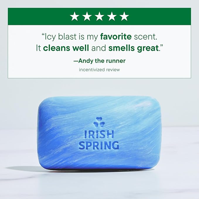 Irish Spring Icy Blast Bar Soap for Men, Mens Soap, Smell Fresh and Clean 12 Hours, Men Bars Washing Hands Body, Mild Skin, Recyclable Carton, 24 Pack, 3.7 Oz