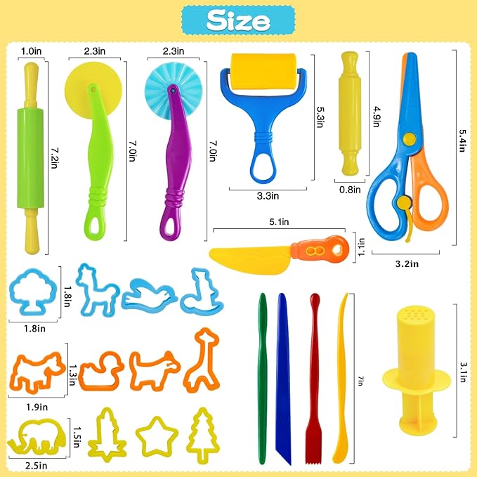 LCY WEDSHI Dough Tool Set, 24 Pcs Dough Tools Sets for Kids Ages 4-8, Dough Accessories Includes Animal Molds, Cutters Roller, Rolling Pins, Safety Scissors, Plastic Knife