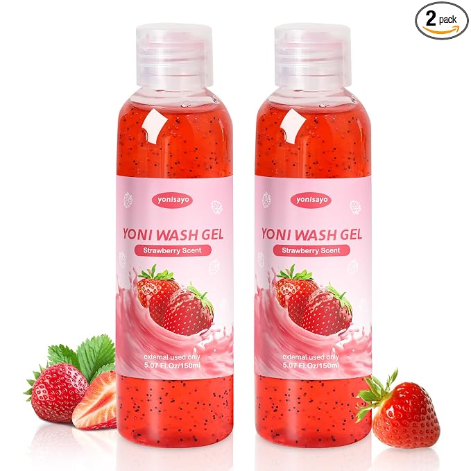 2 PCS Yoni Wash, Natural Feminine Wash for Women Ph Balance, Yoni Body Wash Soap Vaginal Wash Gel for Intimate Moisturizing Deodorant Remove Odor, Strawberry Scent