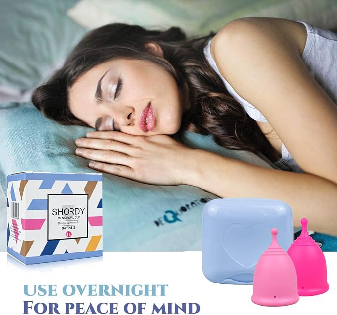 SHORDY Pink Menstrual Cups Set of 2 with Storage Box - Small and Large Reusable Period Cups for Women - 12 Hour Leak Free Protection - Medical Grade Silicone - Copa Menstrual para Mujer