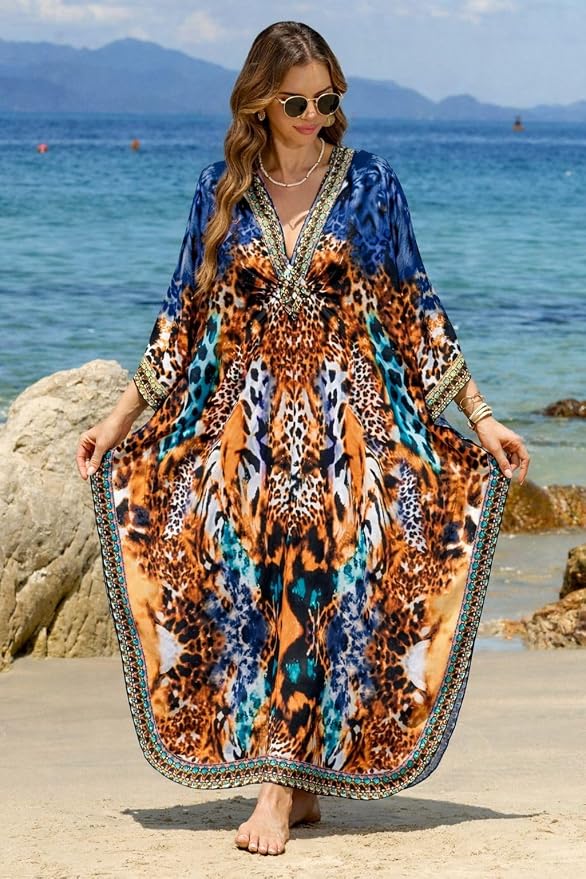Mumu Dresses for Women Plus Size, Bohemian Kaftan Beach Cover Up Long Maxi Nightgown Soft Loungewear