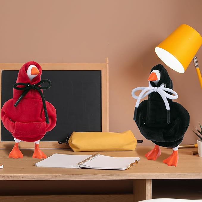 2 Pcs Desk Goose Outfits 7 Inches, Mini Desk Goose Clothes Hoodies 7 Inch Porch Goose Costume Desk Goose Accessories for Magnetic Goose Statue Table Decor (Red & Black)