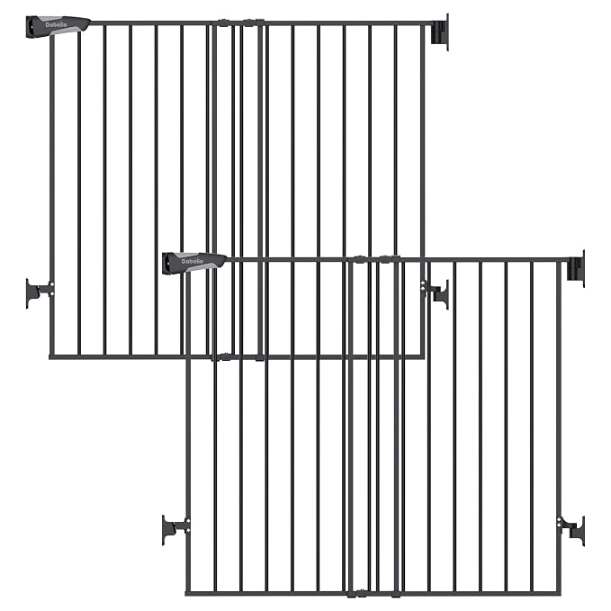 Babelio Baby Gate for Stairs, Kitchen & Doorways, No Bottom Bar| Easy Install| One-Handed Operation| Auto-Close| Hardware Mount Safety Dog Gate (Black - B17, 34" H, 26-43" W-Standard 2 Pcs)