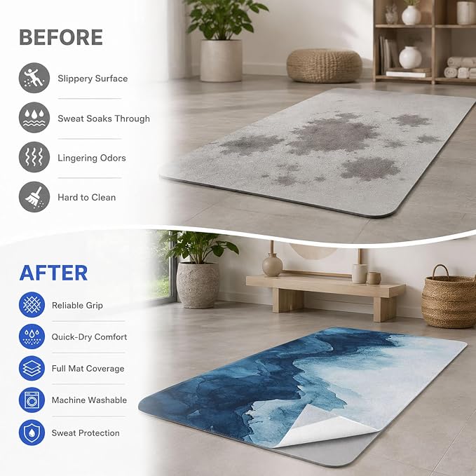 Yoga Mat Towel, Hot Yoga Non Slip with 4 Corner Pockets, 70 x 26 in | Soft Absorbent Microfiber With Four Corner Pockets, Fits Over Yoga Mats For Hot Yoga, Pilates, Gym, And Travel