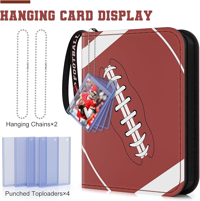 Mlikero 720 Pockets Football Card Binder, Sports Card Binder with Card Display Design, Premium Card Ablums with Sports Pattern Wristband Fit for Football Cards 2025