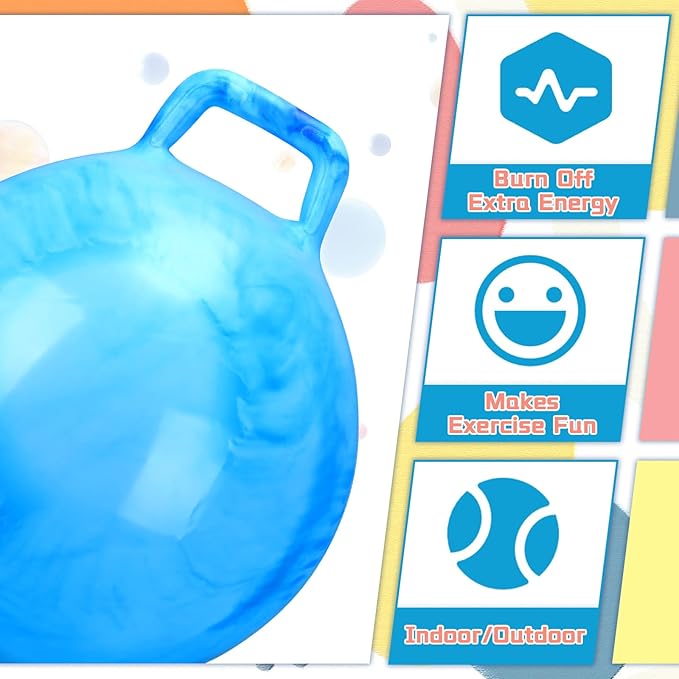 Poen 3 Pcs 18 Inch Hopper Inflatable Bouncy Ball with Handle Hippity Hop PVC Jumping Hopping Ball with 1 Air Pump for Kids Toddler Boys Girls Gifts Games(Red Blue Purple)