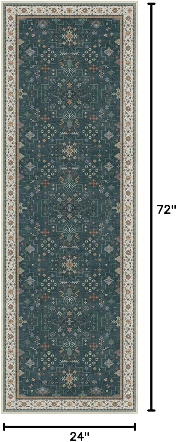 Hazo Haus Dark Green 2x6 Kitchen Rug - Modern Vintage Boho Eclectic Floral with Brown Accent, Washable Low Pile Non-Slip Runner Rugs for Bathroom, Door Mat Indoor Entrance, Hallway, Bedroom, Laundry