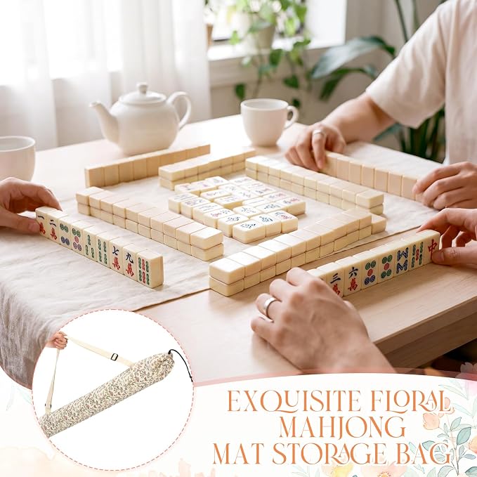 Shinylin 35 Inch Mahjong Mat Carrying Bag with Strap, Printed Drawstring Mahjong Holder Bag Outdoor Travel Canvas Storage for Board Games, Yoga Mats, Tripod