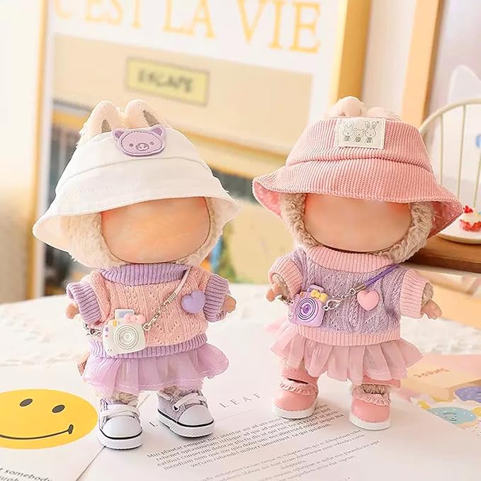 Designer Clothes for Dolls Accessories15cm /17cm Doll Clothing Set Replacement Pink Outfit 5Pcs Set (Premium Design-Pink)