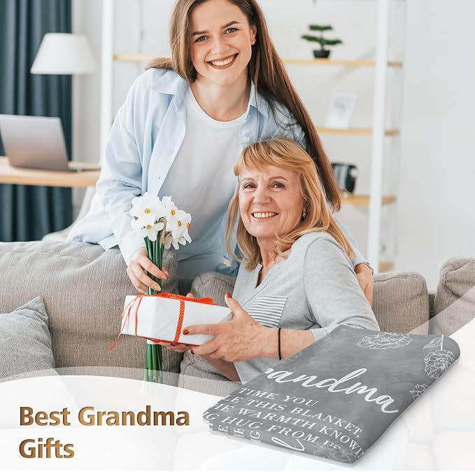GiltGlimmer Grandma Gifts, Grandma Floral Blanket 80" x 60", Grey | Birthday Gifts for Grandma from Grandkids, to My Grandmother Soft Flannel Throw Blanket for Christmas Mothers Day