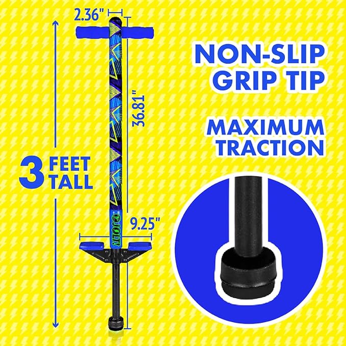 Flybar Jolt Pogo Stick for Kids, Perfect for Beginners w/Foam-Covered Metal Frame, Handles & Padding, Non-Slip Foot Pads, Wide Tip, Outdoor Active Play Toy for Boys & Girls, Ages 6+, Geo