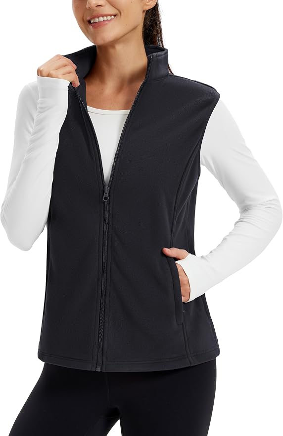 TACVASEN Women's Fleece Vest Lightweight Sleeveless Zip Jacket Outerwear | Soft Polar,Zipper Pockets,Stand Collar,Fall Winter Warm,Outdoor,Athletic,Running,Hiking,Travelling,Golf,Work