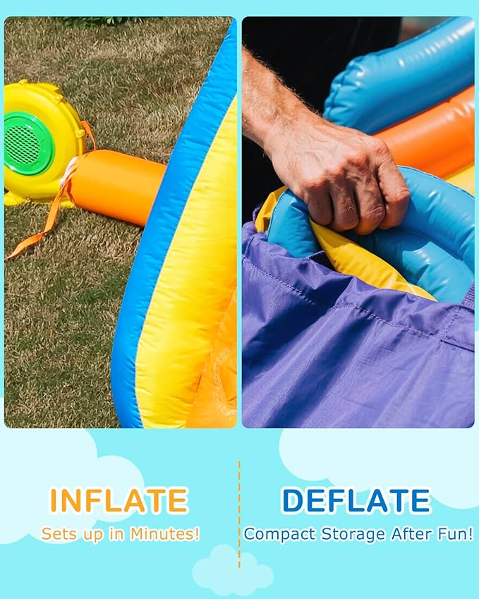 Inflatable Water Slide for Kids – 5-in-1 Blow Up Bounce House with Long Slide, Climbing Wall, Splash Pool, Water Cannon, Spray Water Spout – Backyard Toddler Water Park with 370W Blower & Storage Bag