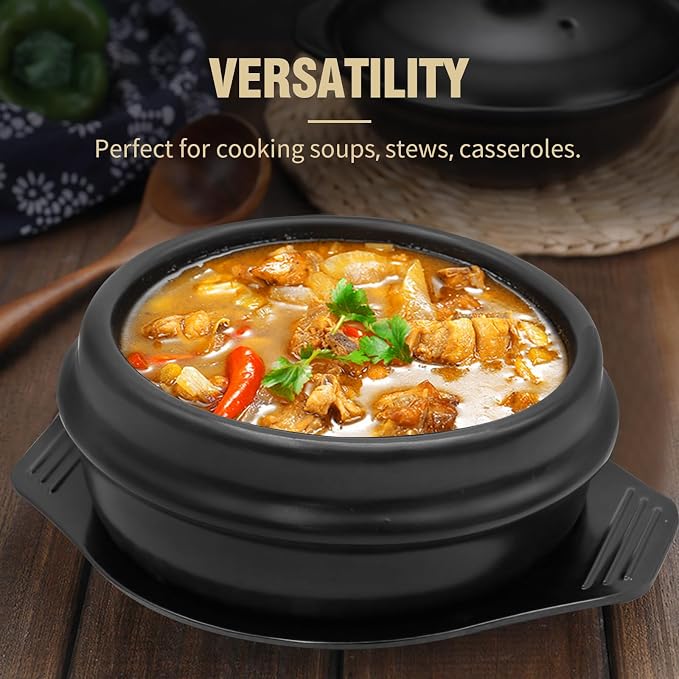 Korean Stone Pot Set with Tray and Stainless Steel Spoon, Ceramic Bowl for Bibimbap and Soup, No Lid (1100 ML (37 OZ))