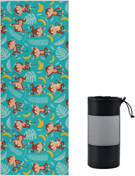 Monkey Banana Yoga Mat Towel Non Slip Soft Sweat Absorbent Hot Yoga Mat Towel, for Hot Yoga, Pilates and Workout-73 x 27 Inch