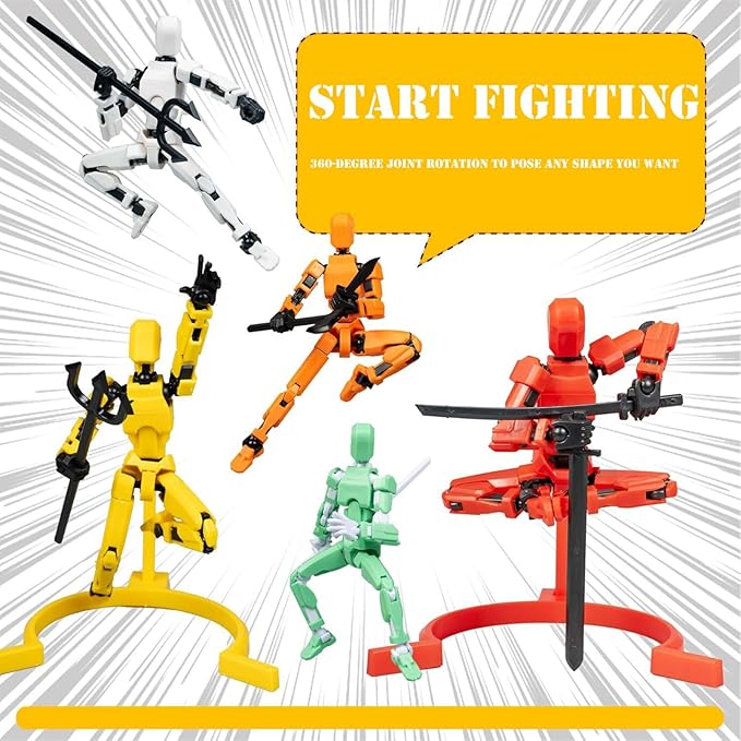 Dummy 13 Assembly Complete Action Figure,Luck 13 Multi-Jointed Articulated Model with Magnetic Base, Interchangeable Hands & Weapon Accessories for Desk Display, Titan 13, 3 Pces (Yellow-Orange-Blue)