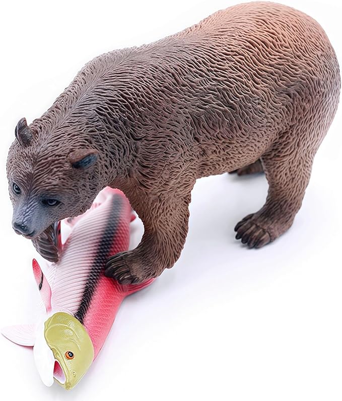 Gemini&Genius Brown Bear Salmon Animals Action Figure Toys for Kids Wildlife Learning Toys for Boys Girls Toddlers (Catching Salmon)