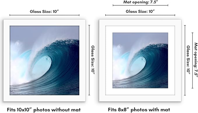 Americanflat 10x10 Picture Frame - Matted to 8x8 - Engineered Wood - White | Shatter-resistant glass, sawtooth hangers included, fits photos, posters and art