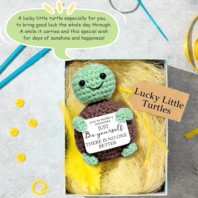 AICase Easter Basket Stuffers Easter Decorations Funny Positive Turtle Gifts Emotional Support Nuggets Inspirational Crochet Animals Handmade Birthday Gifts for Son Daughter Coworker Girls Dad MoM