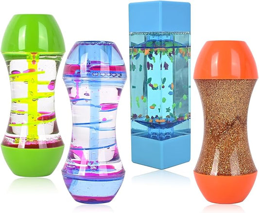 FKYTION Liquid Motion Bubbler 4-Pack, Colorful Sensory Toys, Classroom Learning & Time Management Supplies Home or School Desktop Toys (Style 1-4 Pieces)