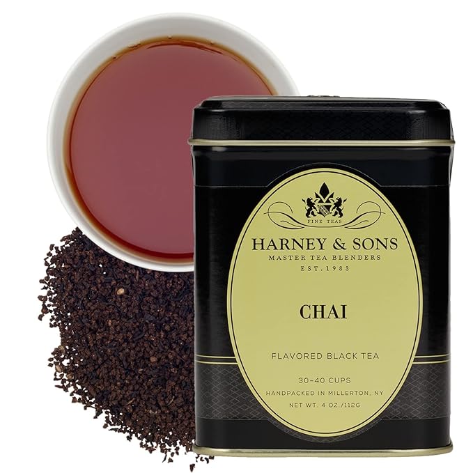 Harney & Sons Chai Loose Leaf Black Tea, Spiced Chai Blend with Cinnamon, Cardamom & Vanilla, 4 oz Tin