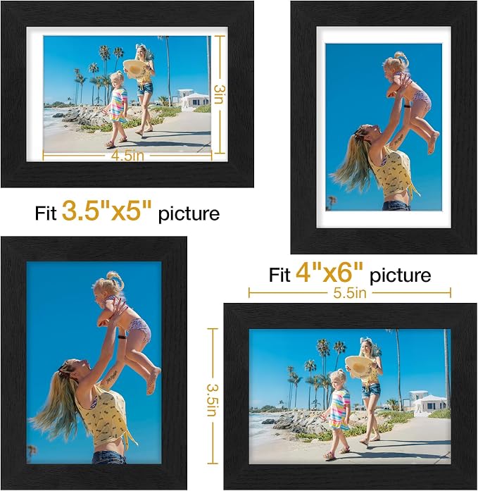 Vittanly 4x6 Picture Frames Set of 9, Black&Brown&Dark Grey | Display Pictures 3.5x5 with Mat or 4x6 without Mat, Small Photo Frames, Engineered Wood with Shatter Resistant Plexiglass