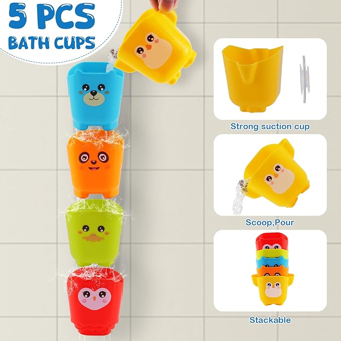 Baby Bath Toys for Kids Ages 1-3, 16 PCS Mold Free Bath Toys for Toddlers with Floating Boats,Watering Can,Water Cup Set& Bath Spoons, Bathtub Water Pool Toys for Babies and Toddlers