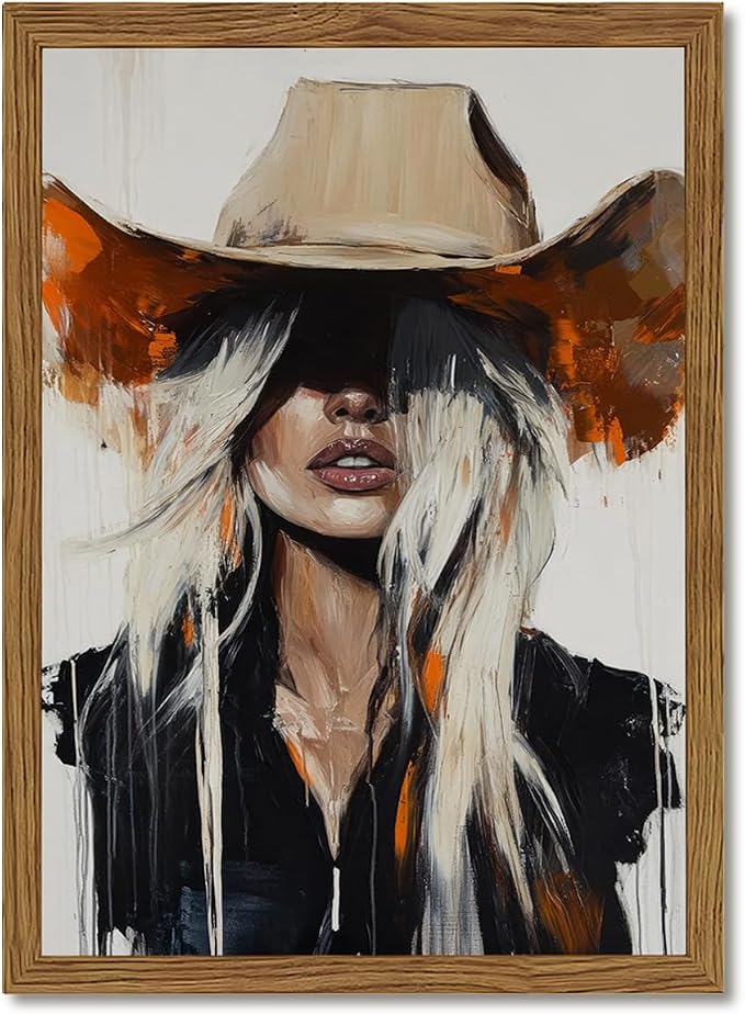 Western Cowgirl Wall Art Modern Cowboy Wall Decor Painting, Southwestern Country Canvas Prints Aesthetics for Living Room Bedroom Home Decoration 16x24 inch Wood Framed