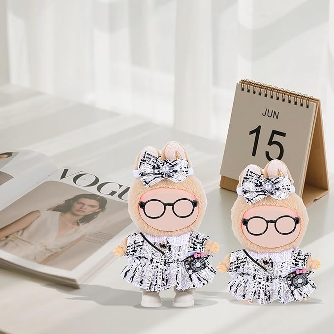 Fashion 17cm Chic Doll Clothes Accessories Set Include: 1 Hairpin, 1 Dress, 1 Glasses, 1 Bag and 1 Shoes for Dress up Your Dolls (Doll Not Included), Chic #White