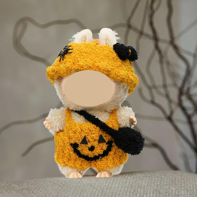 17cm Doll Clothes, Halloween Witch Hat and Pumpkin Costume Set Handcrafted Crochet Halloween Clothes for 6.7"(No Doll Included)