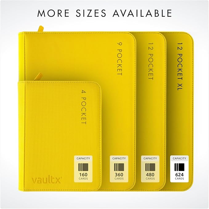 Vault X 12 XL Pocket Zip Binder, 624 Cards, Exo-Tec Material, 26 Side-Loading Pages (Yellow)