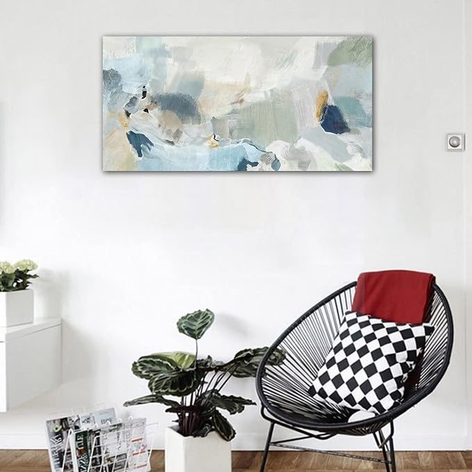 Abstract Canvas Wall Art Contemporary Teal Abstract Pictures Painting Modern Bluish Green Canvas Prints Turquoise Artwork Wall Decor for Living Room Bedroom Home Office Wall Decoration 24x48in