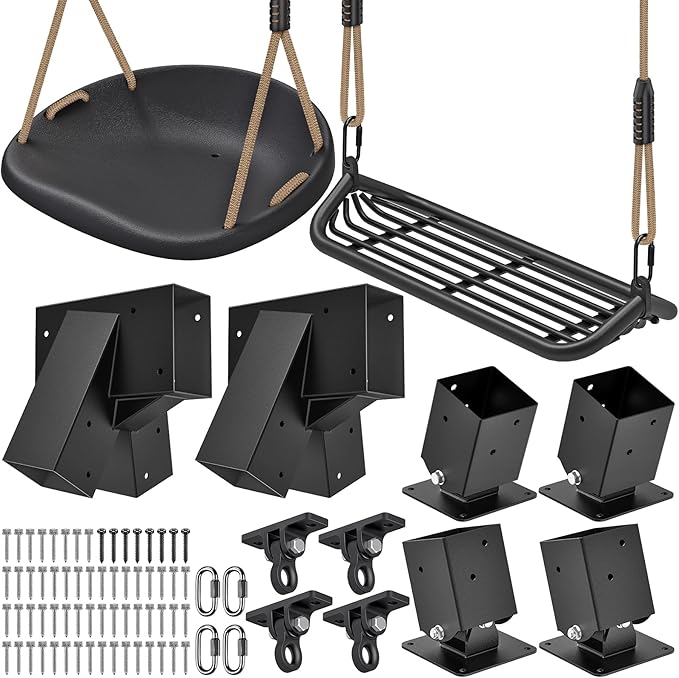 Dolibest Heavy Duty Swing Set Brackets – Complete Kit with 2 A-Frame Brackets, 4 Swing Leveling Base Brackets, 2 Swing Seats & 4 Swing Hangers for DIY Playground Equipment