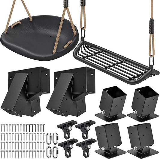 Dolibest Heavy Duty Swing Set Brackets – Complete Kit with 2 A-Frame Brackets, 4 Swing Leveling Base Brackets, 2 Swing Seats & 4 Swing Hangers for DIY Playground Equipment