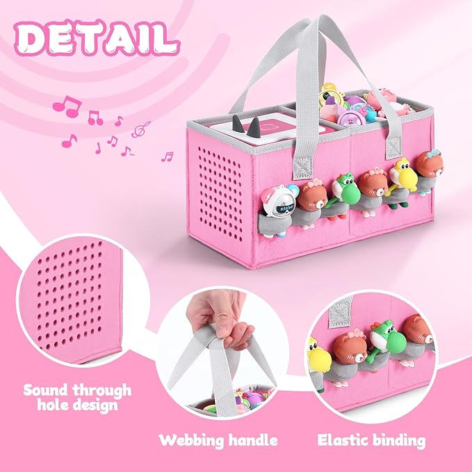 Carrying case for Toniebox Audio Player and Figurines Starter Set,Felt Organizer Bag,Travel for toniebox 2 Earphone and charger accessories portable bag (Pink)