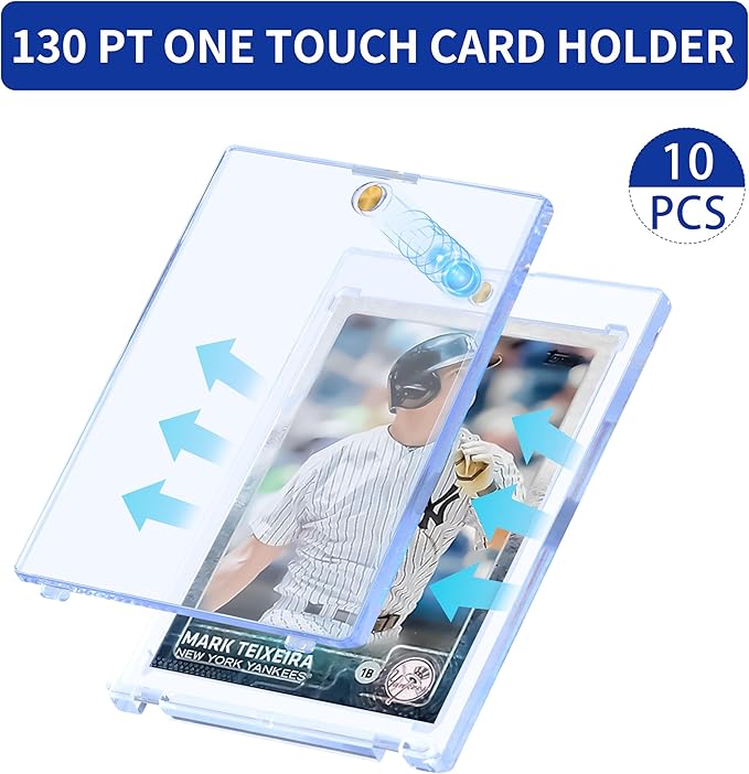 QTYORD 10 Pack 130PT Magnetic Card Holder for Trading Cards, One-Touch Card Case Holder for Baseball Football Sports MTG TCG Collectable Cards (10, 130PT)