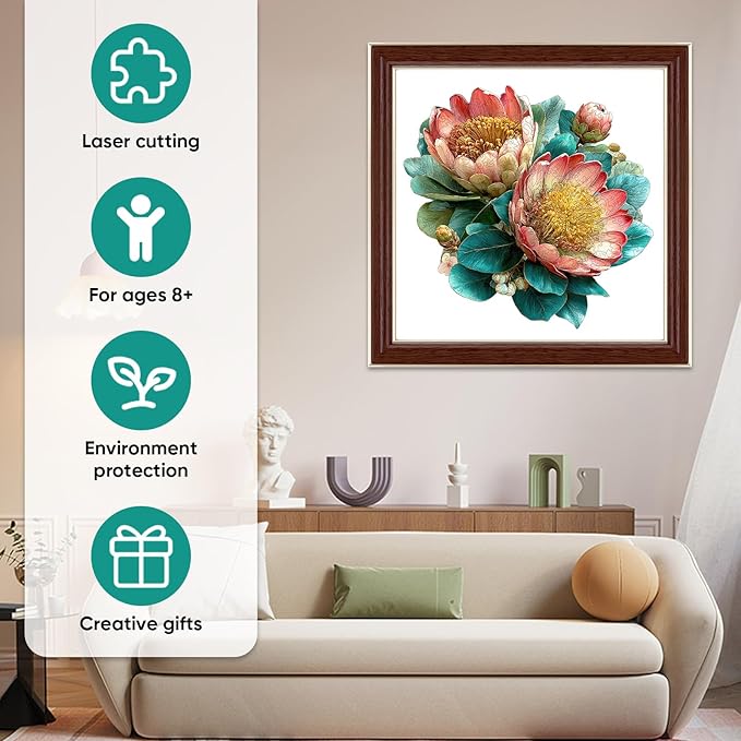 MEATRN King Protea Wooden Puzzles for Adults 200 Pcs, 11.4x11.1 in, Fun Educational Wood Puzzle, Handmade Decorative Gift, Relaxing Wood Puzzle Game for Family & Friends